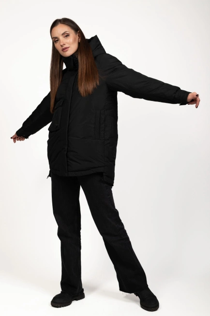 Зимова куртка з біопухом у чорному кольорі-4