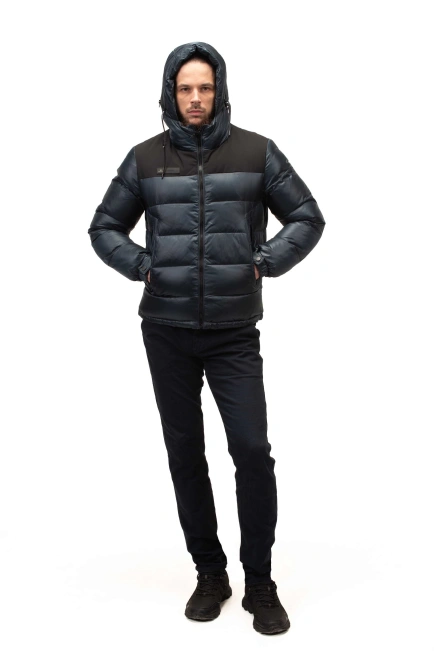 Мужской зимний биопуховик цвета морская волна-9