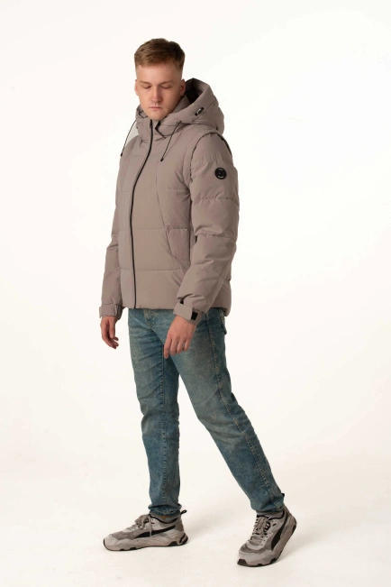 Сіра зимова куртка з біопухом для чоловіків-4
