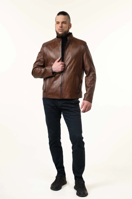 Шкіряна куртка чоловіча у коричневому відтінку-8