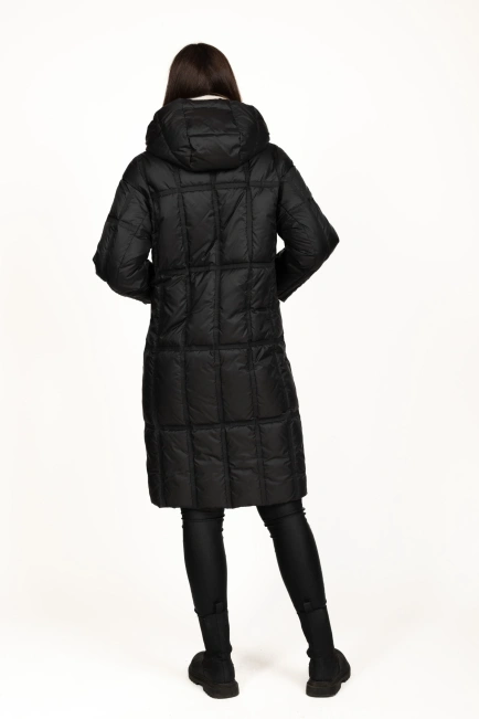 Жіночий біопуховик чорний зі стьобаний чорний-2