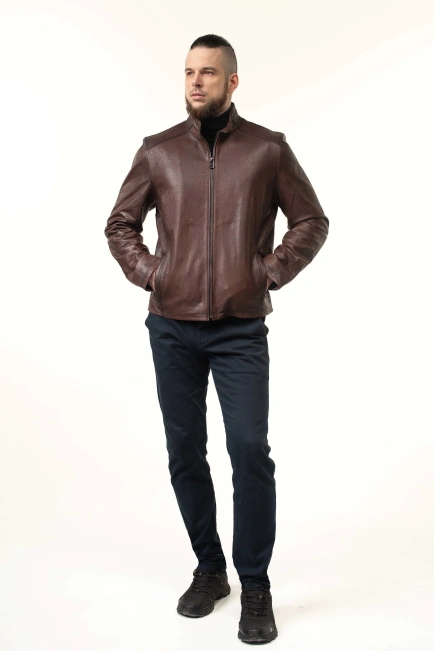 Шкіряна куртка чоловіча коричневого кольору-10