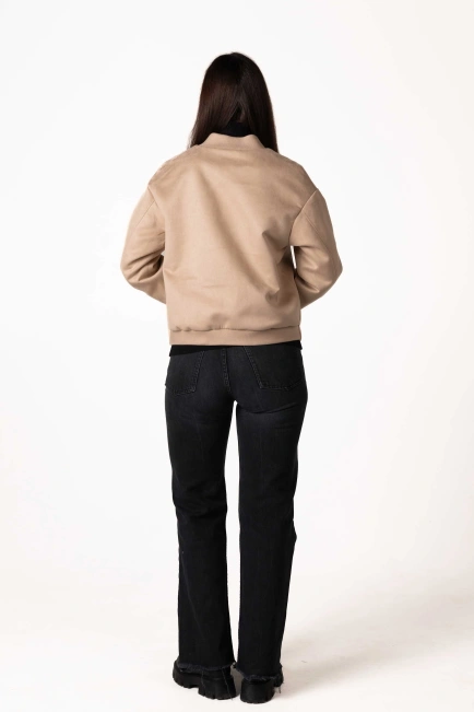 Жіноча куртка зі штучної замші бежева-2