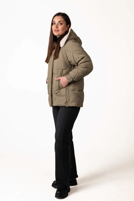 Биопуховик зелёного цвета с экомехом-5