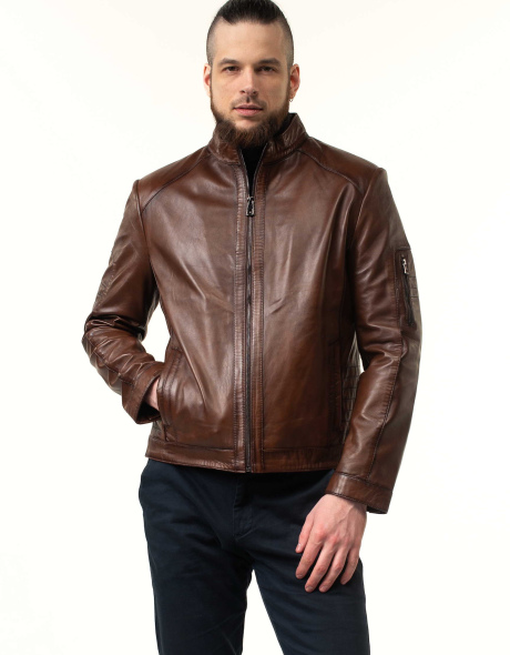 Шкіряна куртка чоловіча коричнева з прострочками