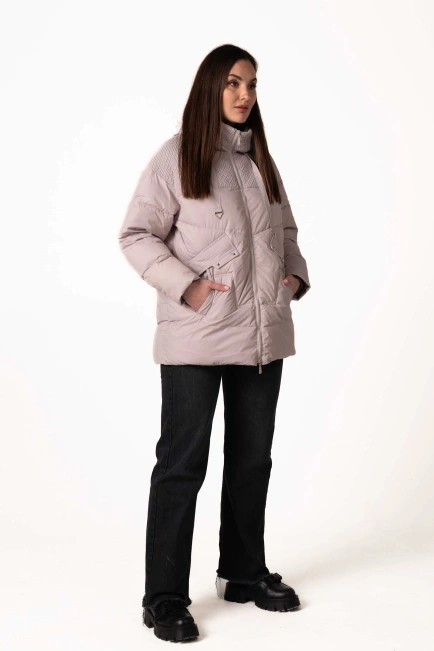 Биопуховик с фигурной стежкой и капюшоном-7