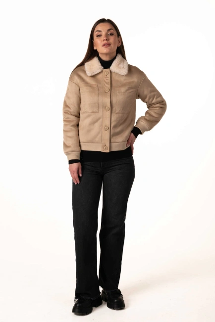 Женская эко-дублёнка на пуговицах-10