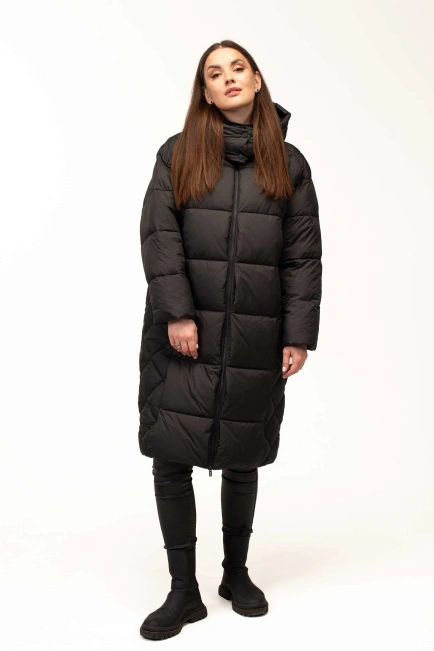 Жіночий чорний зимовий біопух зі стьожкою-9