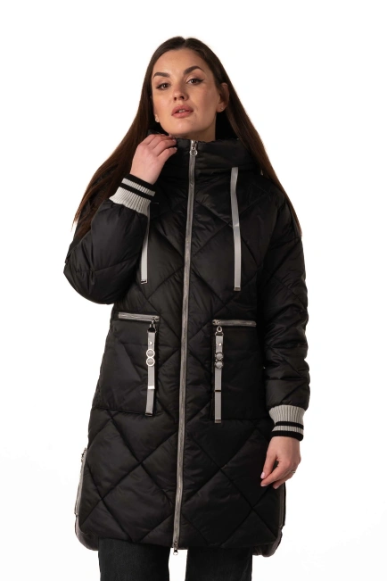 Женский зимний биопуховик черный с серым-4