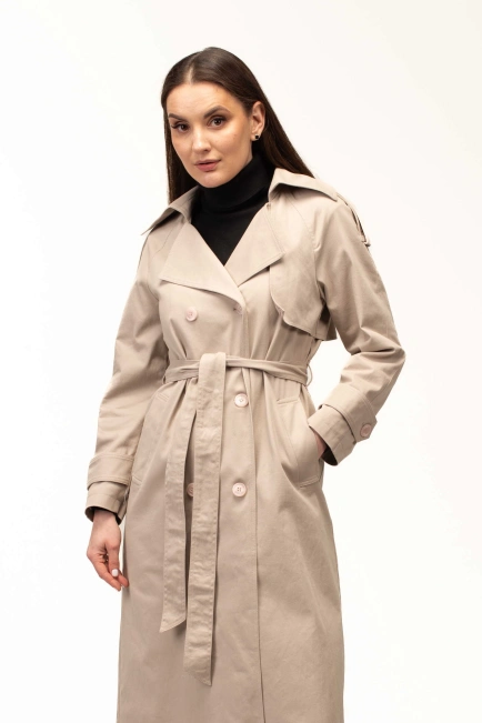 Жіночий текстильний тренч бежевий-1
