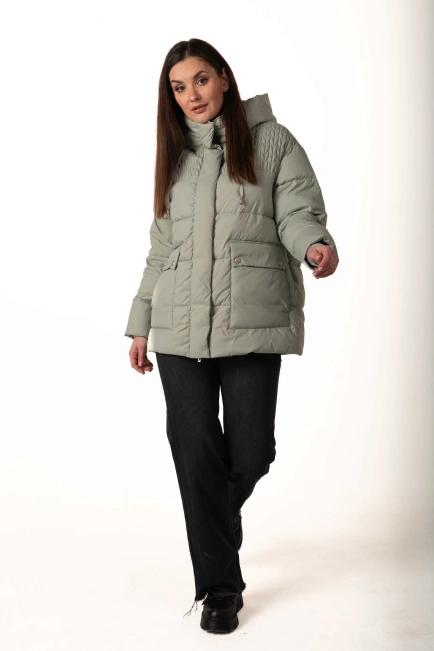 Женский мятный биопуховик с капюшоном-10