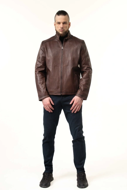 Шкіряна куртка чоловіча коричневого кольору-3