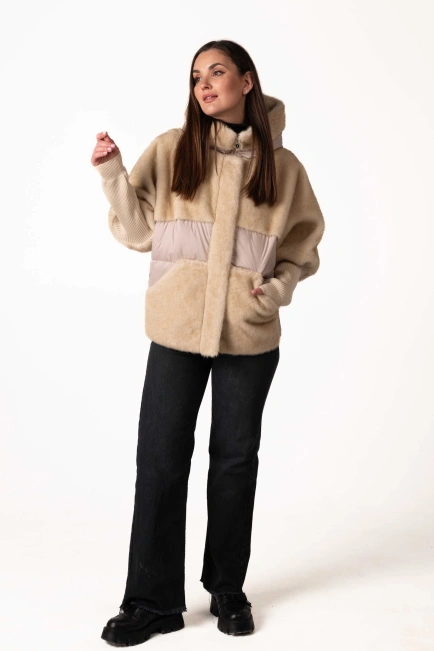 Женский биопуховик с экомехом бежевый-8