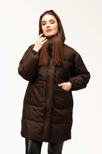 Біопуховик жіночий довгий коричневий-1