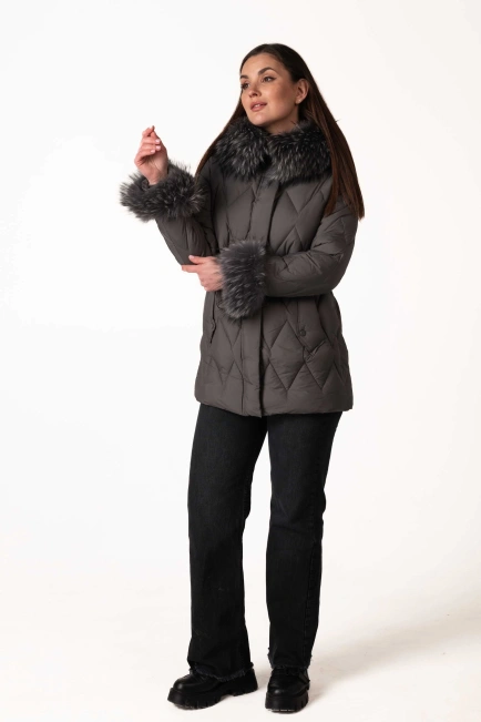 Графитовый биопуховик с отстегивающимся мехом-10