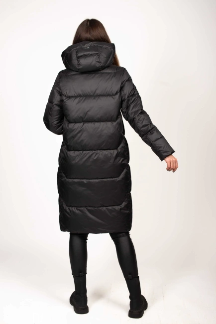 Біопуховик чорний з декором на кишені-9