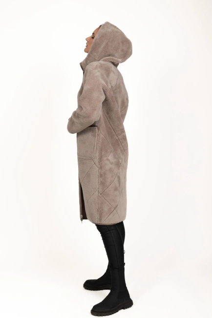 Жіноча штучна дублянка кавового кольору-2