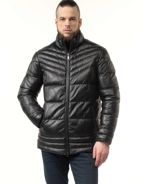 Чоловічий шкіряний біопуховик чорний