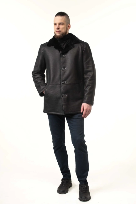 Чоловіча дублянка з натуральної овчини чорна-8