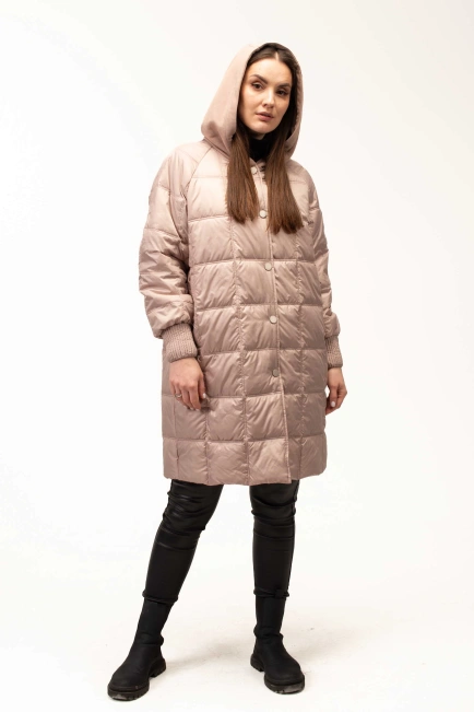 Демісезонна куртка беж з капюшоном-9