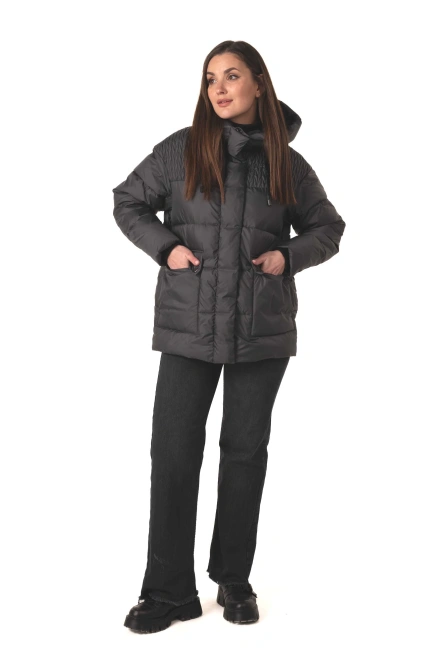 Темно-серый биопуховик с капюшоном-8