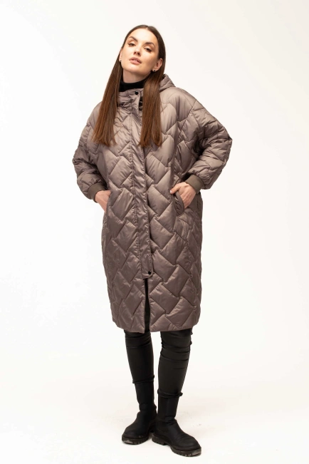 Подовжена демісезонна куртка кавова-7