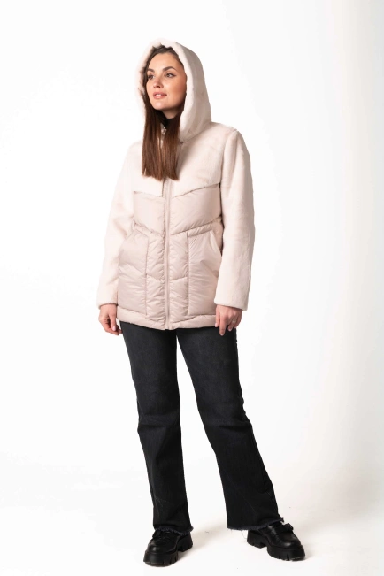 Зимний биопуховик с экомехом молочного цвета-6
