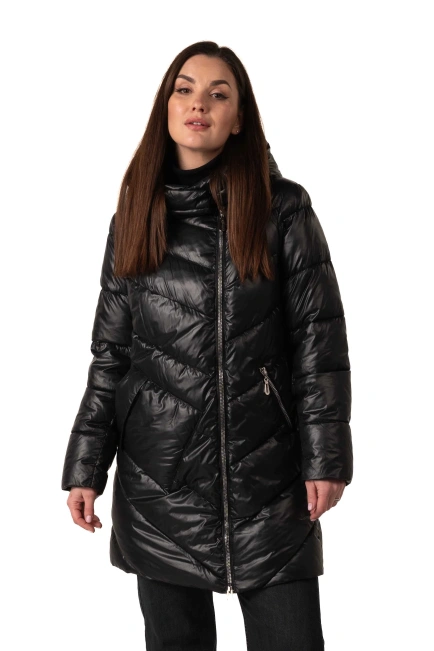 Женский черный биопуховик с накладным карманом-4