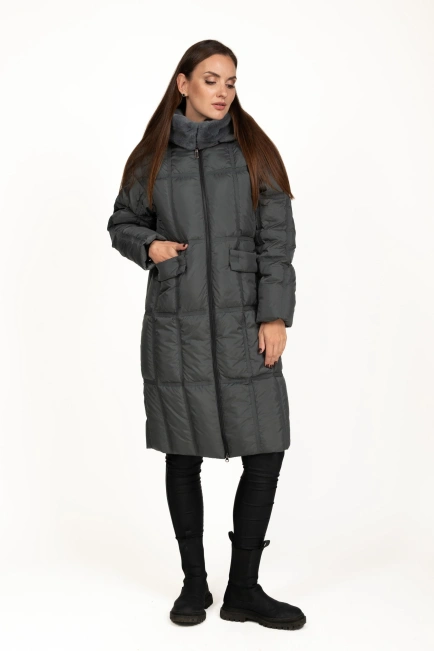 Жіночий біопуховик графітовий стьобаний-3