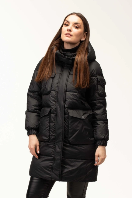 Біопуховик з капюшоном та декором на рукавчику-1