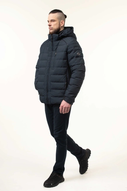 Куртка з біопухом темно-синього кольору-5