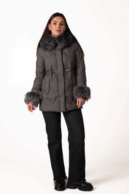 Графитовый биопуховик с отстегивающимся мехом-7