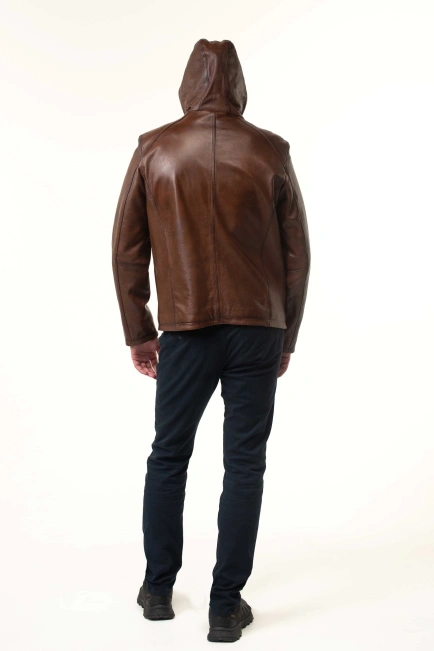 Шкіряна куртка чоловіча з кишенею на грудях-2