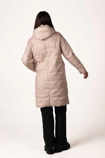 Жіноча демісезонна куртка з капюшоном беж стьобана-2
