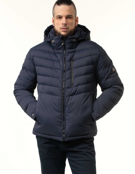 Зимова куртка з біопухом синя зі стрічками