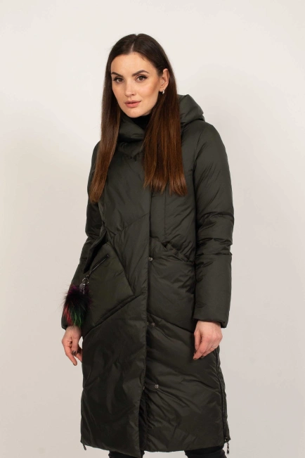 Куртка женская зимняя с капюшоном хаки-3