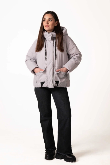 Женский светло-серый биопуховик с капюшоном-3