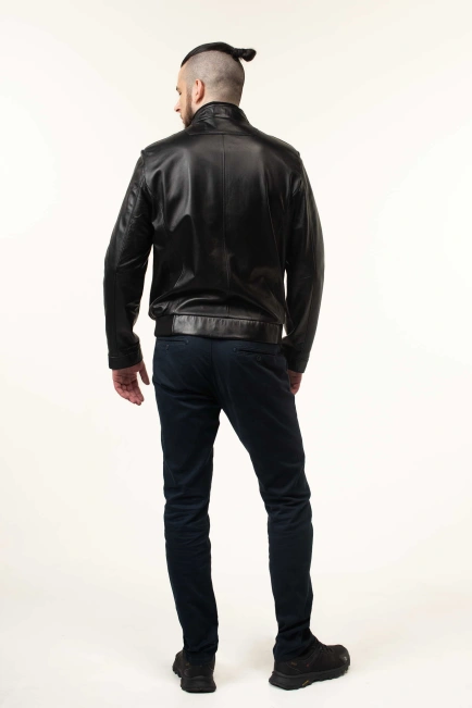 Шкіряна куртка-бомбер чоловіча з гладкої шкіри-2