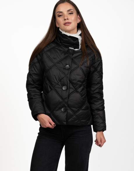 Жіночий біопуховик чорний стьобаний ромбами