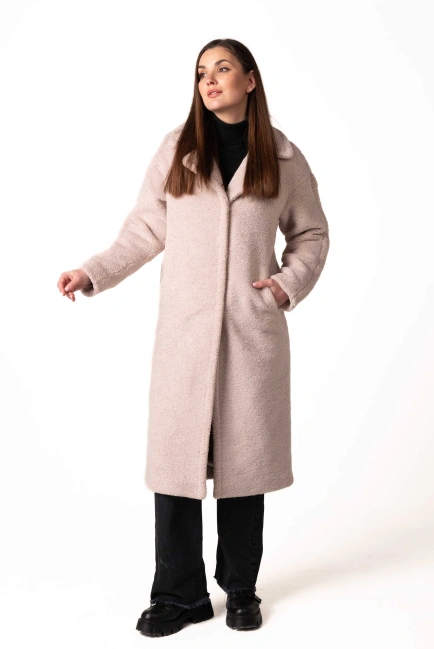 Шуба из экомеха с английским воротником беж-8