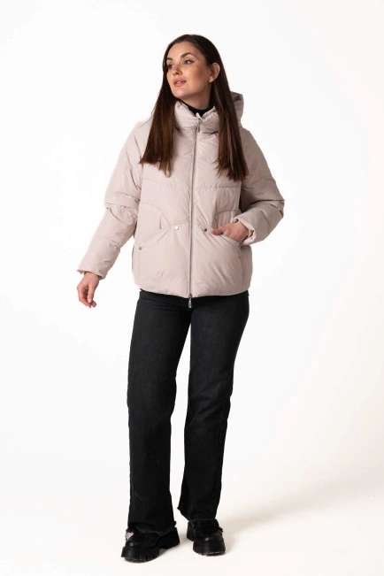Зимний биопуховик бежевого цвета-3