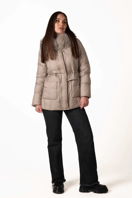 Серый биопуховик с отстегивающимся капюшоном-10