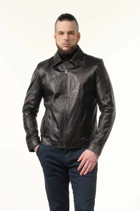 Шкіряна куртка чоловіча коричнева з комірцем