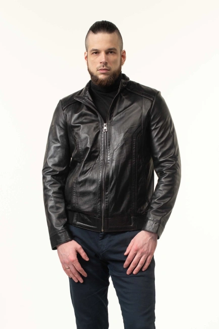 Шкіряна куртка чоловіча зі вставками замші-1