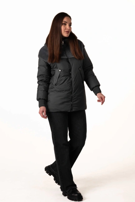 Биопуховик с экомехом тёмно-бирюзового цвета-7