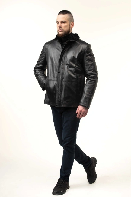Чоловіча шкіряна дублянка з декором-5