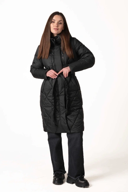 Чёрный биопуховик с ромбовидной стёжкой-6