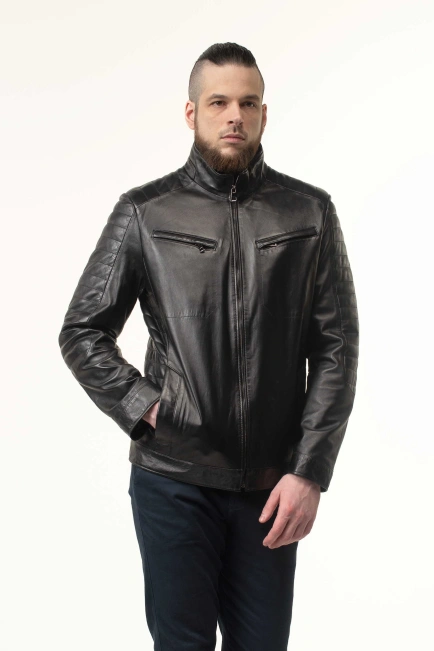 Шкіряна куртка чорна з прострочками-8