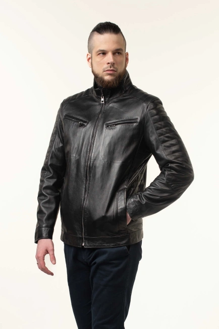 Шкіряна куртка чорна з прострочками-4