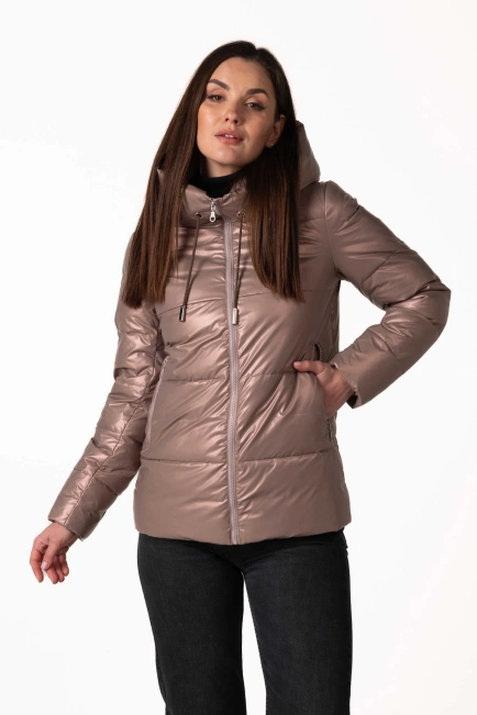 Женский зимний биопуховик цвета капучино-4